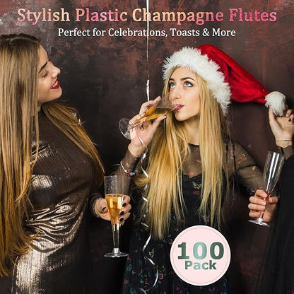 100 Pack Plastic Champagne Flutes Disposable Champagne Glasses, 4.5 Oz Clear Mimosa Glasses Bulk Cocktail Toasting Cups for Party Supplies Wedding Bride Bar, Copas De Plastico Para Brindis