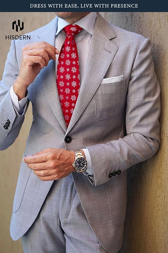 HISDERN Men's Suit Vest Christmas Holiday Season Party Jacquard Waistcoats Necktie Pocket Square Vest Suit Set
