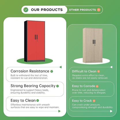 INTERGREAT Metal Storage Cabinet,72" Steel Lockable File Cabinet with Locking Doors and Adjustable Shelves,Locking Tool Cabinets for Office,Home,Garage,Gym,School (Black Red)