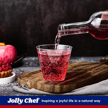JOLLY CHEF 200 Pack 10 OZ Clear Disposable Plastic Cups,Heavy Duty Clear Plastic Cups Tumblers for Wedding,Thanksgiving, Christmas Halloween Party