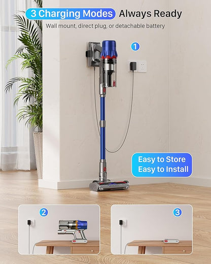 Cordless Vacuum Cleaner for Home - Powerful Stick Vacuum with HEPA Filter, 55-Min Runtime, LED Light, Anti-Tangle Brush, Detachable Battery,Lightweight Vacuum for Pet Hair,Carpets & Hard Floors