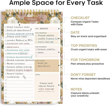 Taja To Do List Notepad - To Do List Notebook for Work with 52 Sheets, 9.8" x 6.5", Undated Daily Planner Perfect for Daily Tasks and Goal Setting, Notepad Suitable for Office, Home & School - Toffee Blossom