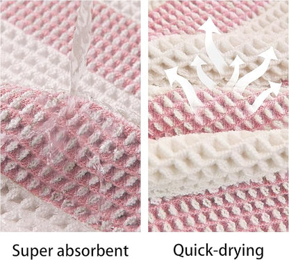 Waffle Bath Mat Non Slip, Boho Bathroom Rug, Super Absorbent Quick Dry Bathroom Mat, Soft Farmhouse Bath Rug with Tassels, Small Washable Shower Mats for Floor 16"x24", White and Pink