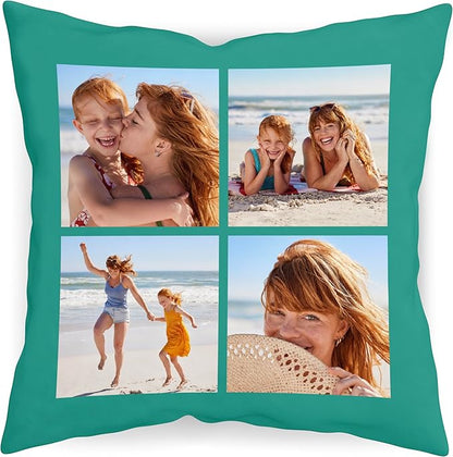 Be Burgundy Custom 4 Photo Pillow Cover 16x16 Inch – Personalized Collage Picture Pillow, Custom Throw Pillowcase, Optional Background Color, Gift for Family, Friends, Couples