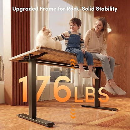 FEZIBO 40 x 24 Inchs Electric Standing Desk, Height Adjustable, Sit Stand Up, Computer Office Desk with Splice Board, Black Frame/Rustic Brown Top