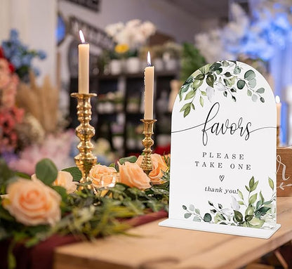 Wedding Signs for Reception, Green Leaves Favors Please Take One Sign, Wedding Reception Signage, Bridal Shower Table Decorations with Base, Supplies for Proposal, Bridal Shower Event and Ceremony, 10