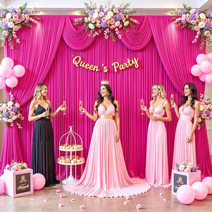 10 Panels Fuchsia Backdrop Curtain for Parties Birthday Party Wrinkle Free Hot Pink Photo Curtains Backdrop Drapes Fabric Decoration for Wedding 50ft(W) x 10ft(H)