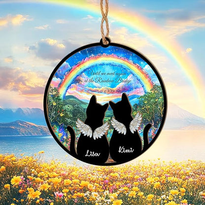 Personalized Pet Memorial Suncatcher – Custom Dog & Cat Rainbow Bridge Suncatcher with Name & Breed, Pet Loss Sympathy Gift, Memorial Keepsake for Dog & Cat Lovers (Up to 3 Pets)