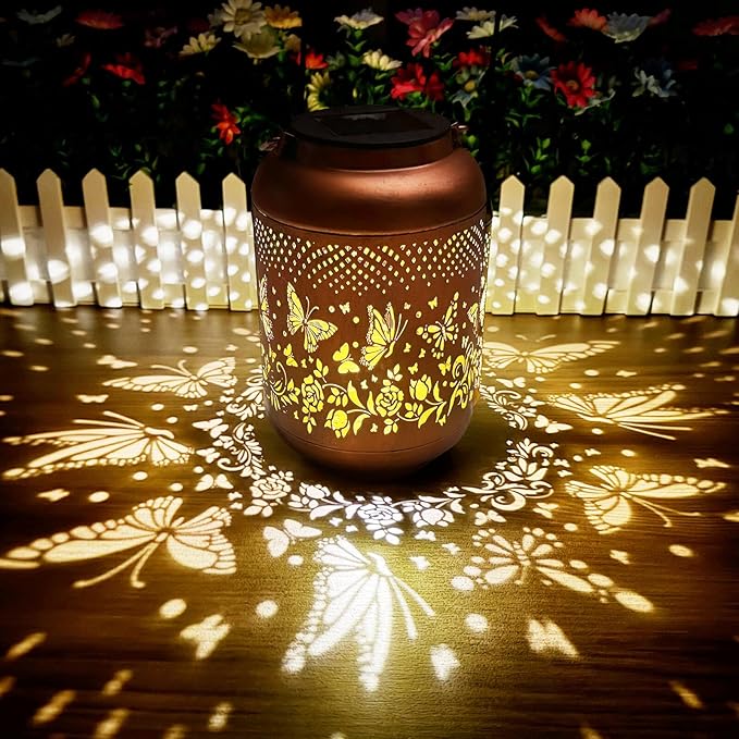 Butterfly Solar Lanterns Outdoor Waterproof, Solar Hanging Lantern for Garden Patio Yard, Gardening Gifts for Women Mother Mom Grandma, LED Decorative Solar Powered Lantern Light for Outside