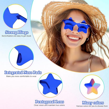 NACHLYNN 12 Pcs Rimless Star Shaped Sunglasses Dark Blue Transparent Sunglasses Pentagram Glasses for Party Favor Cosplay