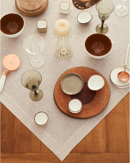 Solino Home Light Natural Linen Tablecloth 52 x 52 Inch - 100% Pure Linen Square Table Throw - Athena, Machine Washable Tablecloth for Fall, Autumn, Holiday