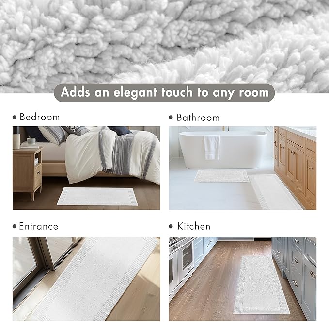 Madison Park Splendor Reversible 100% Cotton Tufted Bathroom Rug-3000 GSM Hotel Quality Luxurious Plush Medium Pile Bath Mat Absorbent, Quick Dry, Shower Room Décor, 24x72, Grey