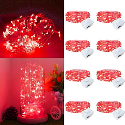 Fairy Lights,Silver Wire String Lights Waterproof,Battery Operated 7FT 20LED Firefly Starry Moon Lights for DIY Christmas Wedding Party Bedroom Decor (Red, 8 Pack)
