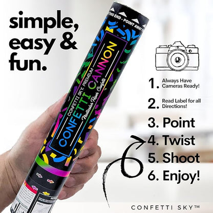 Confetti Sky [6 Pack] 12 Inch Confetti Cannons | Multicolor Confetti Poppers for Wedding Celebration, Birthday Party, Pranks, Graduation, Christmas Eve and New Year Celebration
