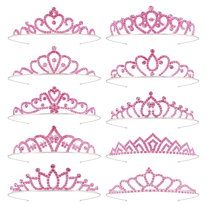 10 Pcs Pink Tiaras Crowns Headbands for Women Girls Princess Tiara Bulk Crown Rapunzel Crown for Wedding Birthday Crystal Tiara for Prom, Bride, Pageant, Halloween