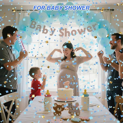 4 Pack Gender Reveal Confetti Cannon, 12 in Blue Square Shaped Paper Party Poppers Cannons, Confetti Poppers For Baby Boy Girl Gender Reveal Baby Showers (Square, Blue)