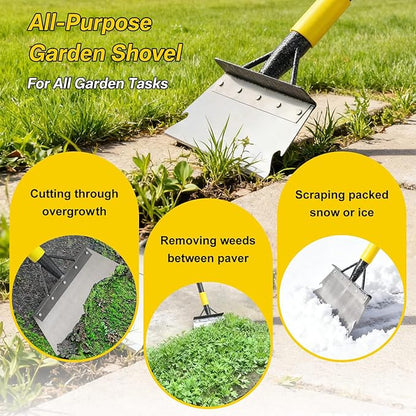 Garden Flat Shovel,74” Ice Scraper,Snow Shovel for Driveway, Stainless Steel Multifunctional Cleaning Shovels Chopper Floor Scraper for Outdoor Walkway Car Snow Ice Weeds Moss Removal