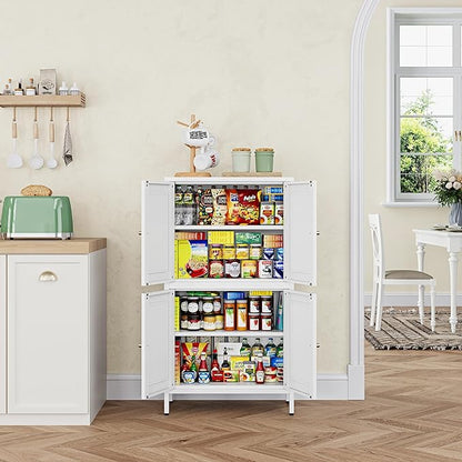 Letaya Storage Cabinet with Doors and Shelves,Small Freestanding Bathroom Floor Metal Cabinets -White