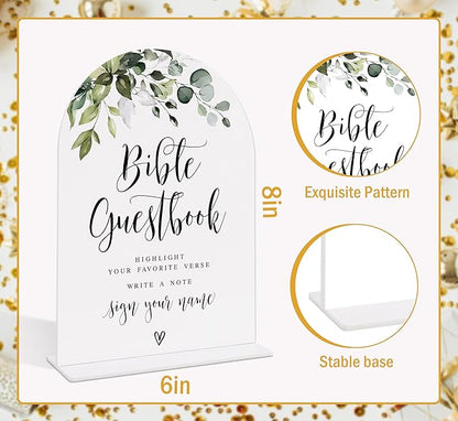 Wedding Signs for Reception, Green Leaves Bible Guestbook Sign, Wedding Reception Signage, Bridal Shower Table Decorations with Base, Supplies for Proposal, Bridal Shower Events and Ceremony, 15