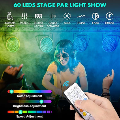 RGB Stage Par Light with Light Strip-90W LED Stage Lighting with Remote,DMX512 Sound Activated & Auto Strobe Jump Modes Uplights for Events Church Wedding DJ Party & Stage Show