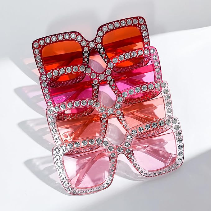 Pibupibu 4/8/16 Pack Colorful Bling Crystal Sunglasses Oversized Square Glitter Rhinestone Sunglasses for Women Party Favors