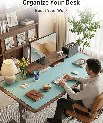Aothia Faux Leather Desk Mat - Large Mouse Pad, Non-Slip PU Leather Blotter, Waterproof Writing Surface for Office and Home (Blue Topaz, 40" x 24")