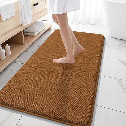 OLANLY Thick Memory Foam Bath Mat Rug 47x20, Extra Soft Absorbent Bathroom Rug, Quick Dry Bath Mats, Non-Slip, Machine Washable Carpet for Bathroom, Tub and Shower, Home Decor Accessories, Ochre