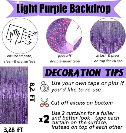 4 Pack 3.2Ft x 8.2Ft Light Purple Fringe Curtain Backdrop, Sparkle Metallic Tinsel Foil Fringe Streamers Background for Photo Booth Birthday Wedding Baby Shower Halloween Christmas Party Decorations