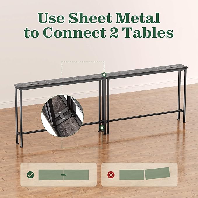 SUPERJARE 78.8 Inch Narrow Console Table with Outlet, Sofa Tables, Behind Couch Table, Long Entryway Tables with Charging Station, for Living Room, Charcoal Gray