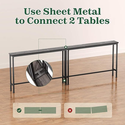 SUPERJARE 78.8 Inch Narrow Console Table with Outlet, Sofa Tables, Behind Couch Table, Long Entryway Tables with Charging Station, for Living Room, Charcoal Gray