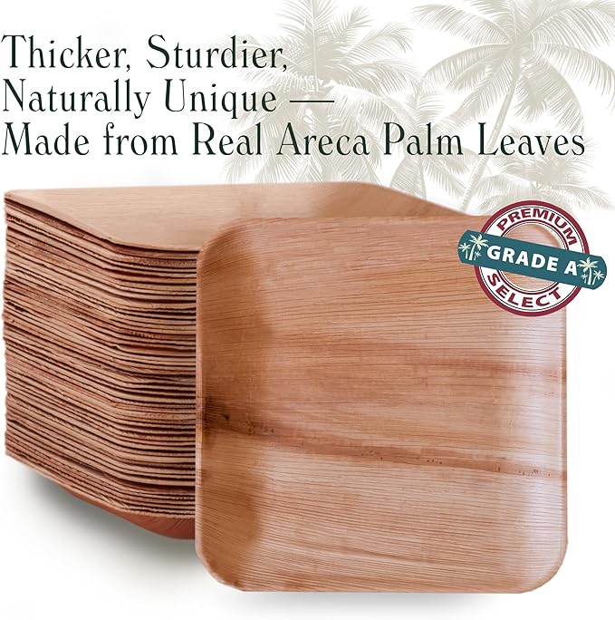 Disposable Palm Leaf Plates - 50 Pack - 6 Inch Square - Compostable & Biodegradable - Heavy Duty, Eco-Friendly, Microwave Safe - Like Bamboo Plates - Perfect for Events & Parties