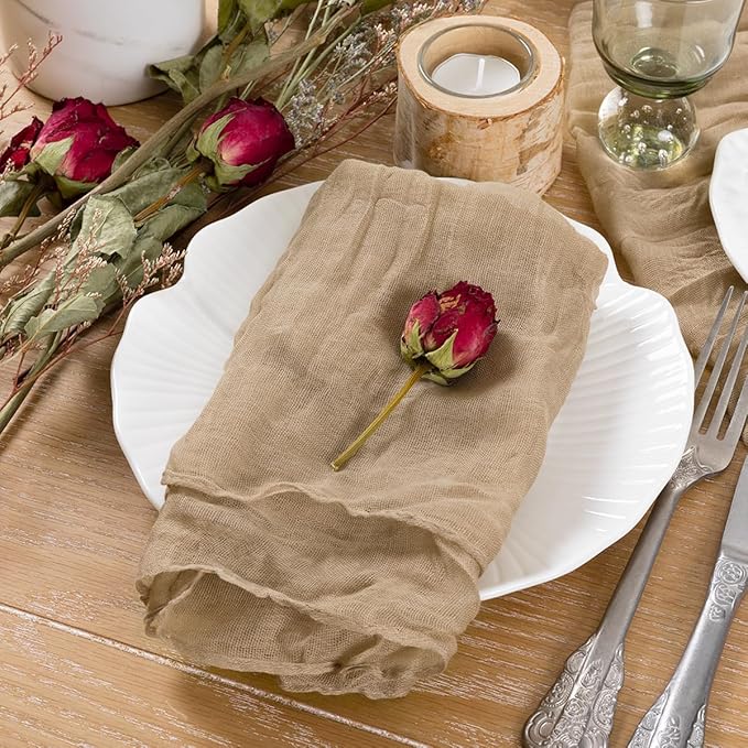 Socomi Nude Coffee Cheesecloth Napkins Fall Thanksgiving Cheese Cloths Gauze Set of 24 Boho Washable Dinner Table Napkins for Wedding Party Baby Shower Birthday Party Decor