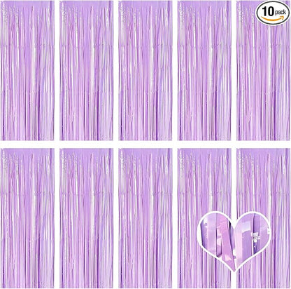 10 Pack Purple Foil Curtain Backdrop 3.2ft x 8.2ft Macaron Tinsel Foil Fringe Curtains Streamer Photo Booth Backdrop for Birthday Party Baby Shower Engagement Wedding Holiday Decor (Macaron Purple)