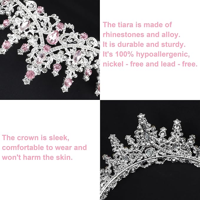 COCIDE Pink Crowns for Women Pink Tiaras for Women Princess Tiaras for Girls Costume Halloween Hair Accessories Royal Crystal Headbands Cosplay Birthday Pageant Bride Headpieces