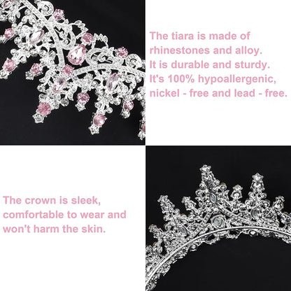 COCIDE Pink Crowns for Women Pink Tiaras for Women Princess Tiaras for Girls Costume Halloween Hair Accessories Royal Crystal Headbands Cosplay Birthday Pageant Bride Headpieces