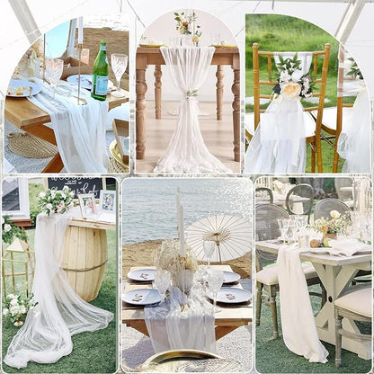 10 Pack White Christmas Table Runner 10FT Long Boho Gauze Table Runner Rustic Sheer White Cheesecloth Runner for Wedding Bridal Baby Shower Birthday Party Thanksgiving Christmas Table Decor