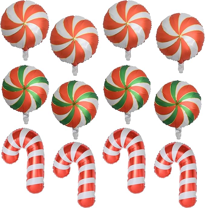 Christmas Ballooons Set Lollipop Windmill Balloons Colorful Candy Cane Swirl Balloons for Christmas-Themed Party Birthday Party Supplies Decorations 12 PCS