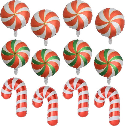 Christmas Ballooons Set Lollipop Windmill Balloons Colorful Candy Cane Swirl Balloons for Christmas-Themed Party Birthday Party Supplies Decorations 12 PCS