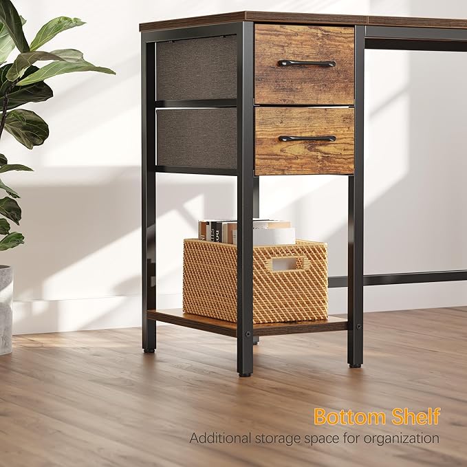 CubiCubi Computer Desk with 2 Drawers, 40 Inch Small Home Office Desk with Storage Study Writing Table, Light Brown
