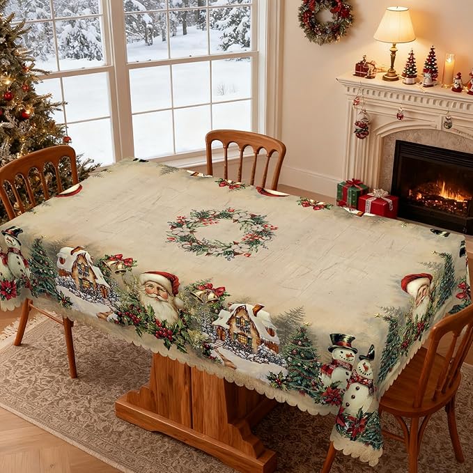 Eikione Retangular Tablecloth 152x220inch, Christmas Tablecloth Waterproof and Wrinkle-Free, Table Covers, Winter Decorations for Home Dining Retro