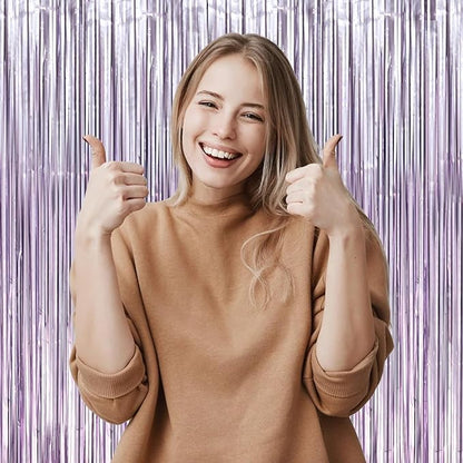 3 Pack 3.3 x 8.2 ft Light Purple Foil Fringe Backdrop Curtains, Tinsel Streamers Party Decorations, Fringe Backdrop, Door Shimmer for Baby Shower or Birthday Party
