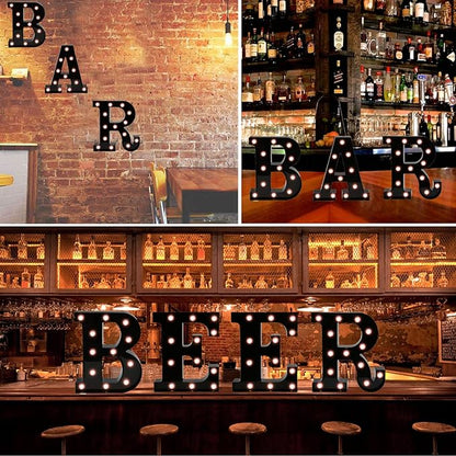Light Up Black Alphabet Marquee Letters Sign LED Marquee Number Lights Sign for Night Light Home Bar Christmas Lamp Birthday Party Wedding Decoration P