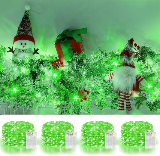 4 Pack 240LED Christmas Fairy Lights Battery Operated - 20FT Twinkle Lights with 2 Lighting Modes Indoor Outdoor, Waterproof Led Fairy String Lights for Bedroom, Classroom, Dorm, DIY Decor, Green