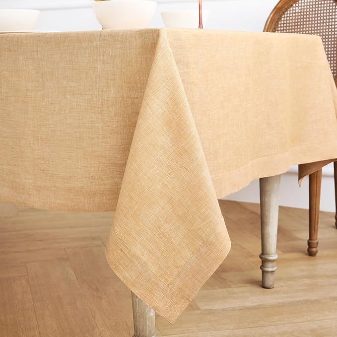 Solino Home Linen Tablecloth 60 x 120 Inch - 100% Pure Linen Golden Nugget Table Cloth for Rectangle Tables - Athena, Machine Washable Tablecloth for Fall, Autumn, Christmas, New Year