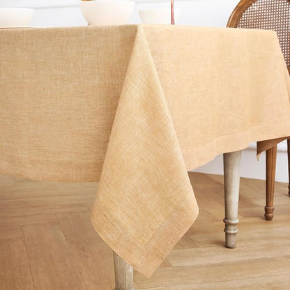 Solino Home Linen Tablecloth 60 x 108 Inch - 100% Pure Linen Golden Nugget Table Cloth for Rectangle Tables - Athena, Machine Washable Tablecloth for Fall, Autumn, Christmas, New Year