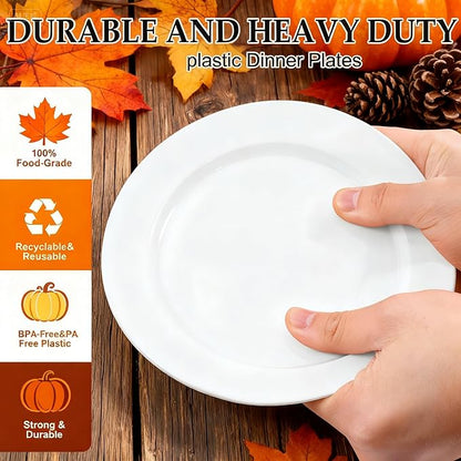 FLOWERCAT 200PCS White Plastic Plates Disposable Plates for Party - Heavy Duty Plastic Plates - 100 10" Dinner Plates and 100 7" Salad Plates for Christmas,Thanksgiving Parties New Year and Events