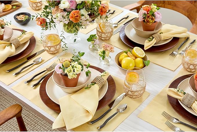 Solino Home Linen Placemats Set of 4 - Golden Straw Placemats 14 x 19 Inch - 100% Pure Linen Table Place Mats for Fall, Autumn - Fete