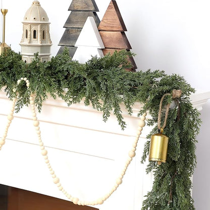 Jutom 1 Pcs 12 ft Thick Christmas Cedar Garland Artificial Realistic Soft and Flexible Full Faux Green Cedar Pine Garland for Home Indoor Xmas Holiday Mantle Fireplace Party Decoration
