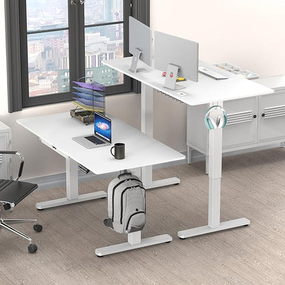 SHW 55 x 28 Inches Electric Height Adjustable Standing Desk with Drawer and Memory Preset, White