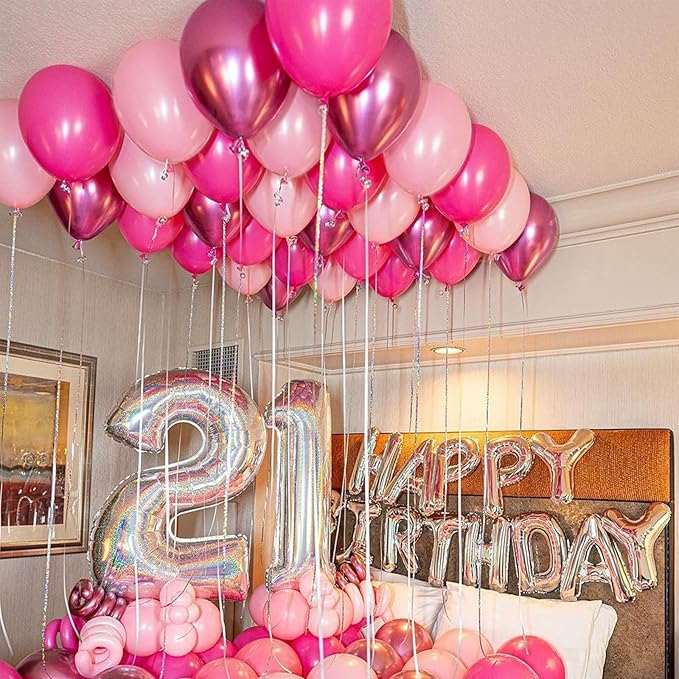 Patimate Pink Balloons Set, 50 pcs 12 inch Metallic Pastel Hot Pink Latex Balloons Kit for Girls Women Birthday Baby Shower Bachelorette Wedding Bridal Shower Princess Party Decorations